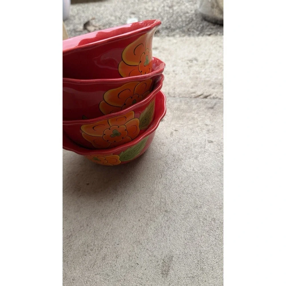 Temptations‎ Set of 4 Ramekins Poppy Passion Red Ovenware Bowls